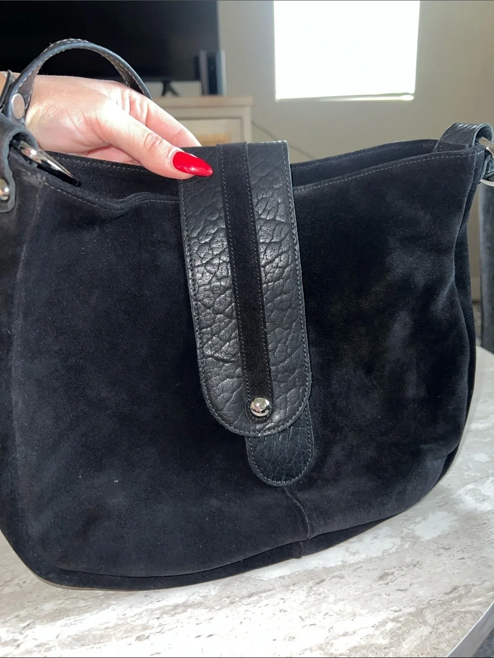 SAS Black Suede Shoulder Crossbody Bag